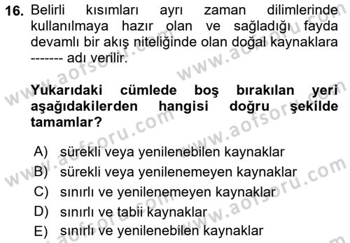 Tarım Ekonomisi Dersi 2021 - 2022 Yılı Yaz Okulu Sınav Soruları 16. Soru