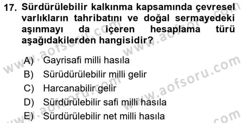 Tarım Ekonomisi Dersi 2021 - 2022 Yılı Yaz Okulu Sınav Soruları 17. Soru