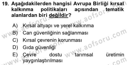 Tarım Ekonomisi Dersi 2021 - 2022 Yılı Yaz Okulu Sınav Soruları 19. Soru