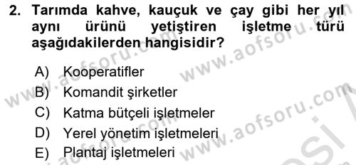 Tarım Ekonomisi Dersi 2021 - 2022 Yılı Yaz Okulu Sınav Soruları 2. Soru