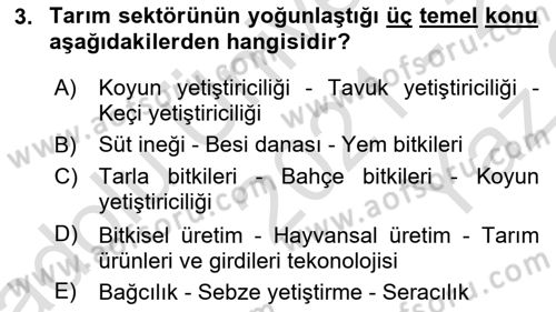 Tarım Ekonomisi Dersi 2021 - 2022 Yılı Yaz Okulu Sınav Soruları 3. Soru