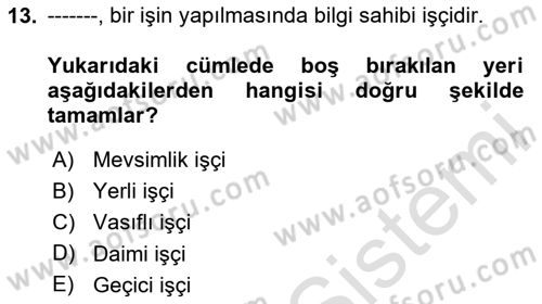 Tarım Ekonomisi Dersi 2023 - 2024 Yılı (Vize) Ara Sınavı 13. Soru