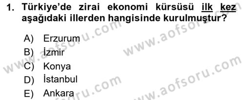 Tarım Ekonomisi Dersi 2023 - 2024 Yılı (Final) Dönem Sonu Sınavı 1. Soru