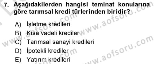 Tarım Ekonomisi Dersi 2023 - 2024 Yılı (Final) Dönem Sonu Sınavı 7. Soru