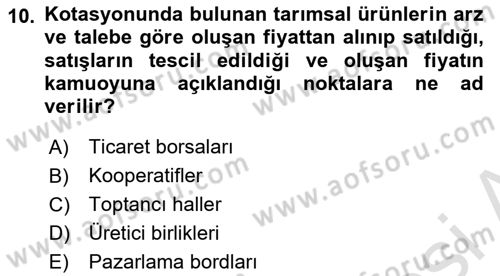 Tarım Ekonomisi Dersi 2023 - 2024 Yılı Yaz Okulu Sınav Soruları 10. Soru