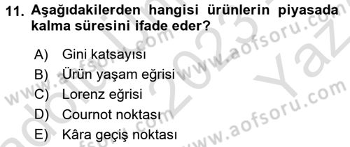 Tarım Ekonomisi Dersi 2023 - 2024 Yılı Yaz Okulu Sınav Soruları 11. Soru