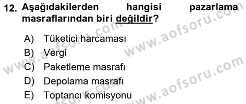 Tarım Ekonomisi Dersi 2023 - 2024 Yılı Yaz Okulu Sınav Soruları 12. Soru