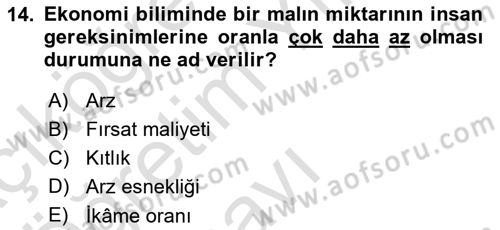 Tarım Ekonomisi Dersi 2023 - 2024 Yılı Yaz Okulu Sınav Soruları 14. Soru