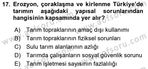 Tarım Ekonomisi Dersi 2023 - 2024 Yılı Yaz Okulu Sınav Soruları 17. Soru