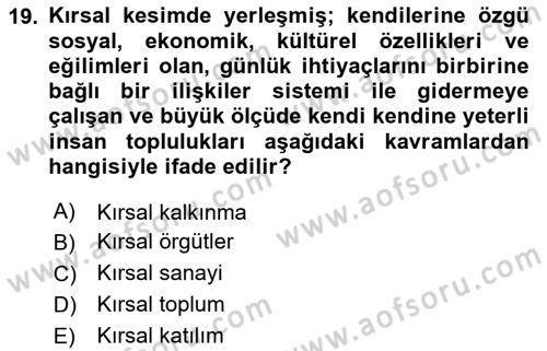 Tarım Ekonomisi Dersi 2023 - 2024 Yılı Yaz Okulu Sınav Soruları 19. Soru