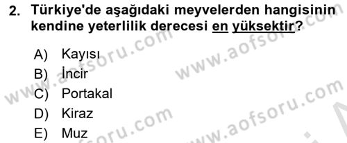 Tarım Ekonomisi Dersi 2023 - 2024 Yılı Yaz Okulu Sınav Soruları 2. Soru