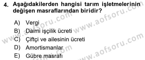 Tarım Ekonomisi Dersi 2023 - 2024 Yılı Yaz Okulu Sınav Soruları 4. Soru