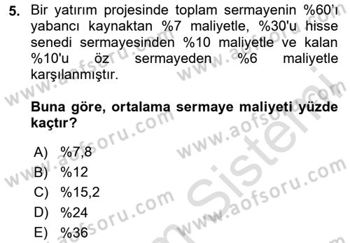 Tarım Ekonomisi Dersi 2023 - 2024 Yılı Yaz Okulu Sınav Soruları 5. Soru