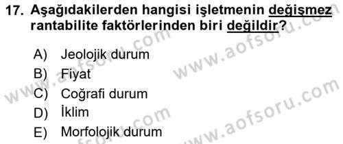 Tarım Ekonomisi Dersi 2024 - 2025 Yılı (Vize) Ara Sınav Soruları 17. Soru