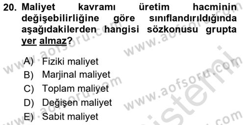 Tarım Ekonomisi Dersi 2024 - 2025 Yılı (Vize) Ara Sınav Soruları 20. Soru