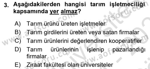 Tarım Ekonomisi Dersi 2024 - 2025 Yılı (Vize) Ara Sınav Soruları 3. Soru