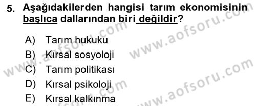 Tarım Ekonomisi Dersi 2024 - 2025 Yılı (Vize) Ara Sınav Soruları 5. Soru