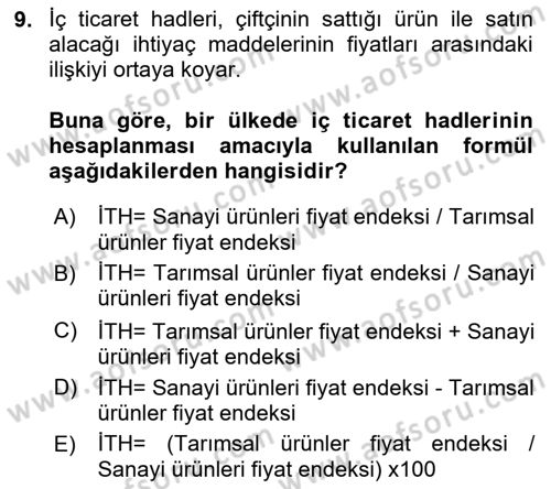 Tarım Ekonomisi Dersi 2024 - 2025 Yılı (Vize) Ara Sınav Soruları 9. Soru
