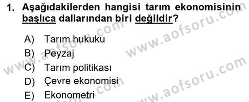 Tarım Ekonomisi Dersi 2024 - 2025 Yılı (Final) Dönem Sonu Sınav Soruları 1. Soru