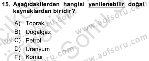 Tarım Ekonomisi Dersi 2024 - 2025 Yılı (Final) Dönem Sonu Sınav Soruları 15. Soru