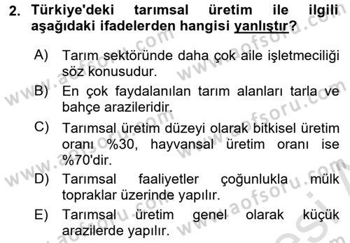 Tarım Ekonomisi Dersi 2024 - 2025 Yılı (Final) Dönem Sonu Sınav Soruları 2. Soru
