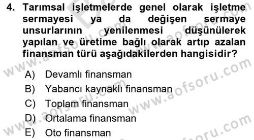 Tarım Ekonomisi Dersi 2024 - 2025 Yılı (Final) Dönem Sonu Sınav Soruları 4. Soru