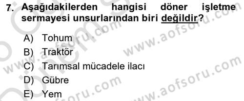 Tarım Ekonomisi Dersi 2024 - 2025 Yılı (Final) Dönem Sonu Sınav Soruları 7. Soru