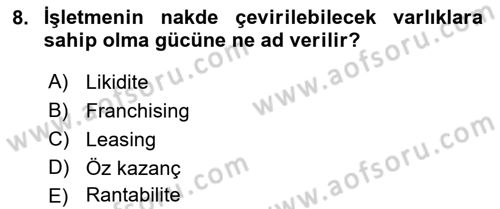 Tarım Ekonomisi Dersi 2024 - 2025 Yılı (Final) Dönem Sonu Sınav Soruları 8. Soru