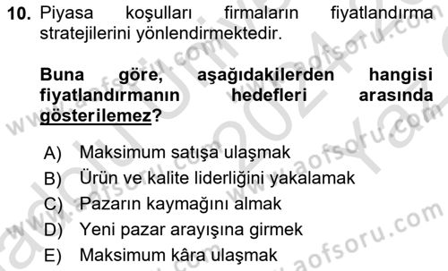 Tarım Ekonomisi Dersi 2024 - 2025 Yılı Yaz Okulu Sınav Soruları 10. Soru