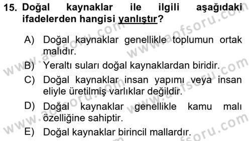 Tarım Ekonomisi Dersi 2024 - 2025 Yılı Yaz Okulu Sınav Soruları 15. Soru