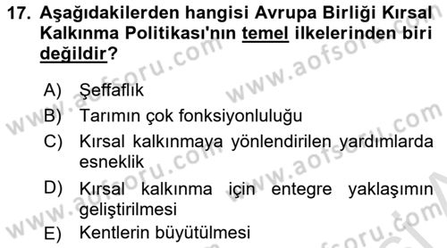 Tarım Ekonomisi Dersi 2024 - 2025 Yılı Yaz Okulu Sınav Soruları 17. Soru