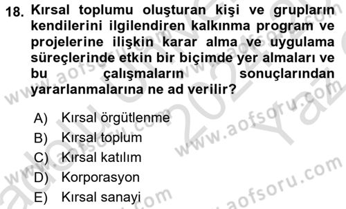 Tarım Ekonomisi Dersi 2024 - 2025 Yılı Yaz Okulu Sınav Soruları 18. Soru