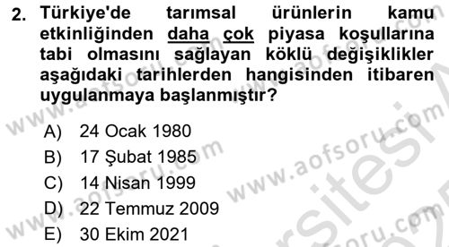 Tarım Ekonomisi Dersi 2024 - 2025 Yılı Yaz Okulu Sınav Soruları 2. Soru
