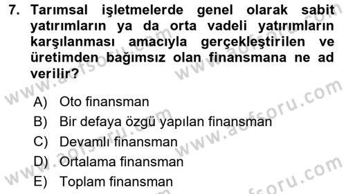 Tarım Ekonomisi Dersi 2024 - 2025 Yılı Yaz Okulu Sınav Soruları 7. Soru