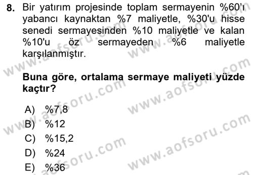 Tarım Ekonomisi Dersi 2024 - 2025 Yılı Yaz Okulu Sınav Soruları 8. Soru