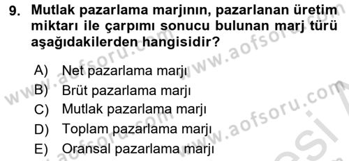 Tarım Ekonomisi Dersi 2024 - 2025 Yılı Yaz Okulu Sınav Soruları 9. Soru