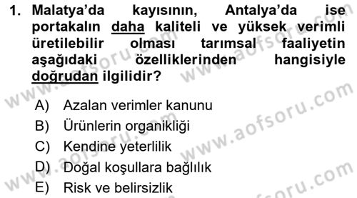 Tarım Ekonomisi Dersi 2025 - 2026 Yılı (Vize) Ara Sınav Soruları 1. Soru