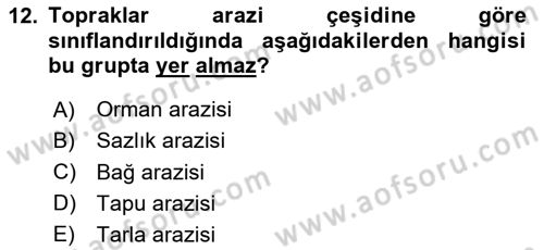 Tarım Ekonomisi Dersi 2025 - 2026 Yılı (Vize) Ara Sınav Soruları 12. Soru