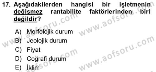 Tarım Ekonomisi Dersi 2025 - 2026 Yılı (Vize) Ara Sınav Soruları 17. Soru