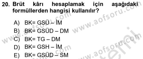 Tarım Ekonomisi Dersi 2025 - 2026 Yılı (Vize) Ara Sınav Soruları 20. Soru