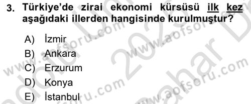 Tarım Ekonomisi Dersi 2025 - 2026 Yılı (Vize) Ara Sınav Soruları 3. Soru
