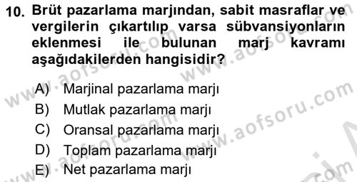 Tarım Ekonomisi Dersi 2025 - 2026 Yılı (Final) Dönem Sonu Sınav Soruları 10. Soru