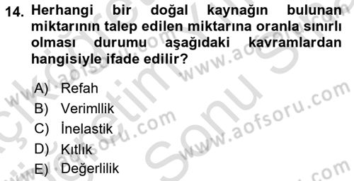 Tarım Ekonomisi Dersi 2025 - 2026 Yılı (Final) Dönem Sonu Sınav Soruları 14. Soru