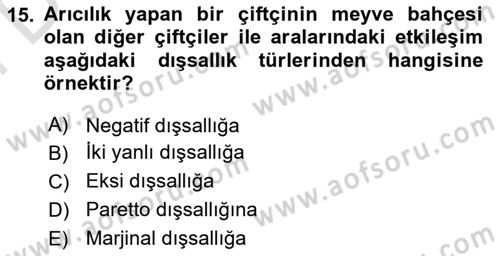Tarım Ekonomisi Dersi 2025 - 2026 Yılı (Final) Dönem Sonu Sınav Soruları 15. Soru