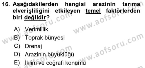 Tarım Ekonomisi Dersi 2025 - 2026 Yılı (Final) Dönem Sonu Sınav Soruları 16. Soru