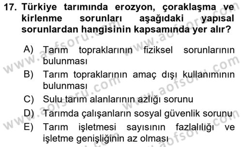 Tarım Ekonomisi Dersi 2025 - 2026 Yılı (Final) Dönem Sonu Sınav Soruları 17. Soru