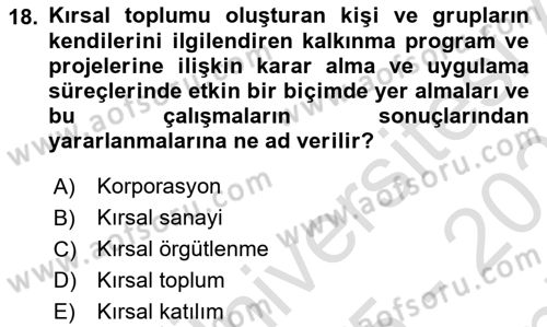 Tarım Ekonomisi Dersi 2025 - 2026 Yılı (Final) Dönem Sonu Sınav Soruları 18. Soru