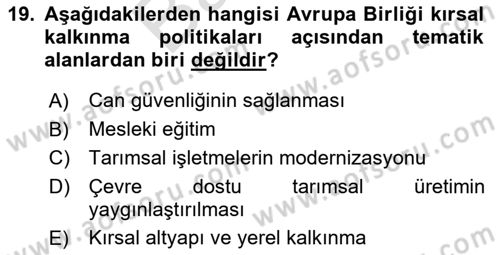 Tarım Ekonomisi Dersi 2025 - 2026 Yılı (Final) Dönem Sonu Sınav Soruları 19. Soru