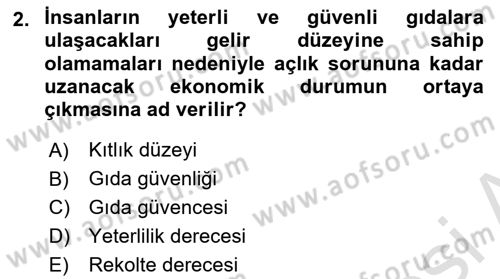 Tarım Ekonomisi Dersi 2025 - 2026 Yılı (Final) Dönem Sonu Sınav Soruları 2. Soru