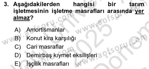 Tarım Ekonomisi Dersi 2025 - 2026 Yılı (Final) Dönem Sonu Sınav Soruları 3. Soru